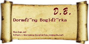 Dormány Boglárka névjegykártya